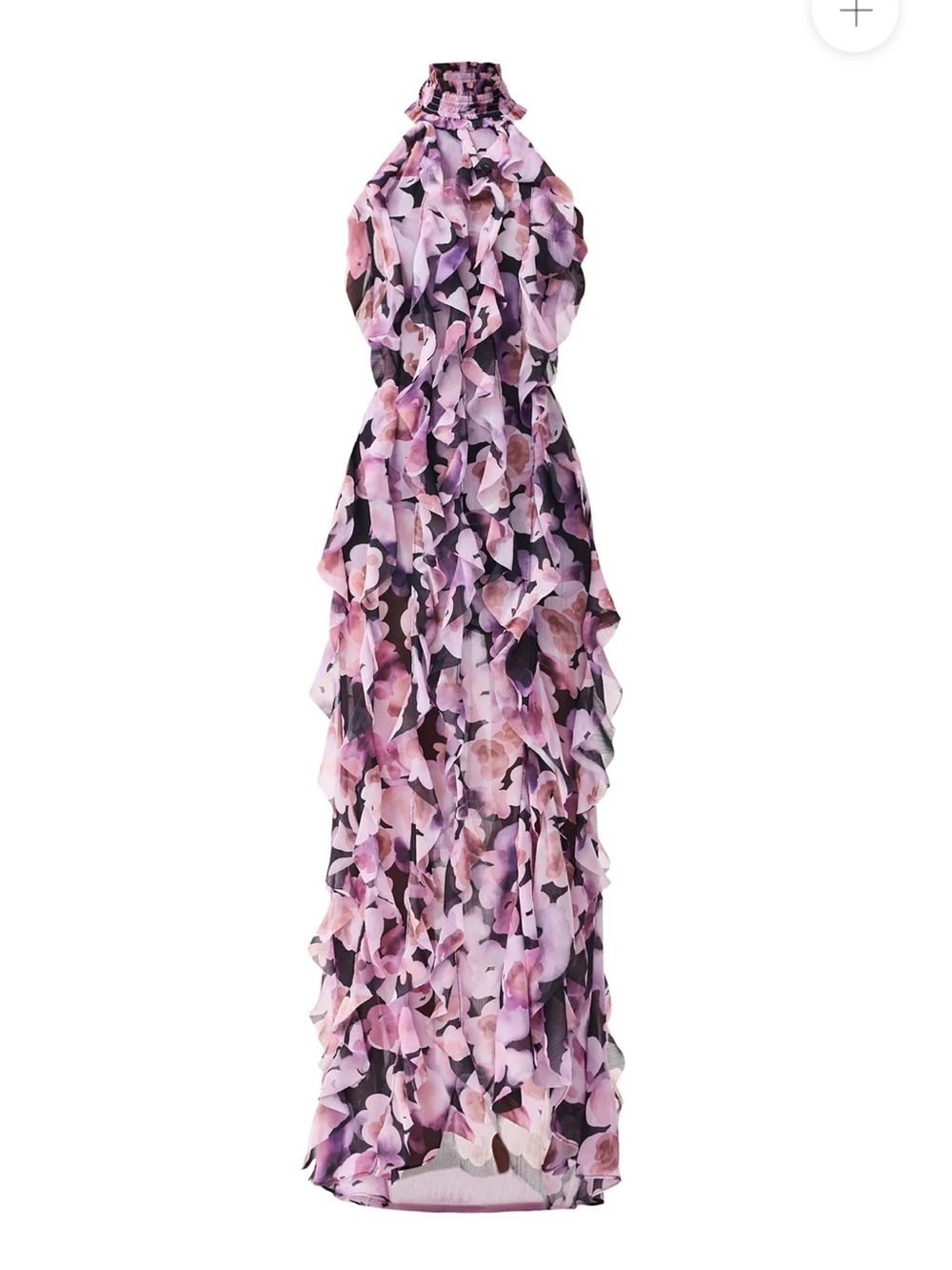 elliatt solene purple & black floral print halter tiered maxi gown dress medium - Picture 12 of 13